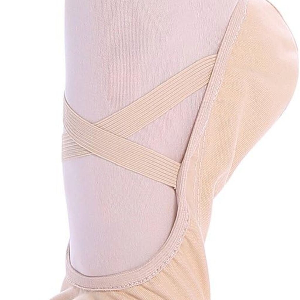 Women Girls Ballet Shoes Canvas Slippers Yoga Split Sole Slip-On Apricot